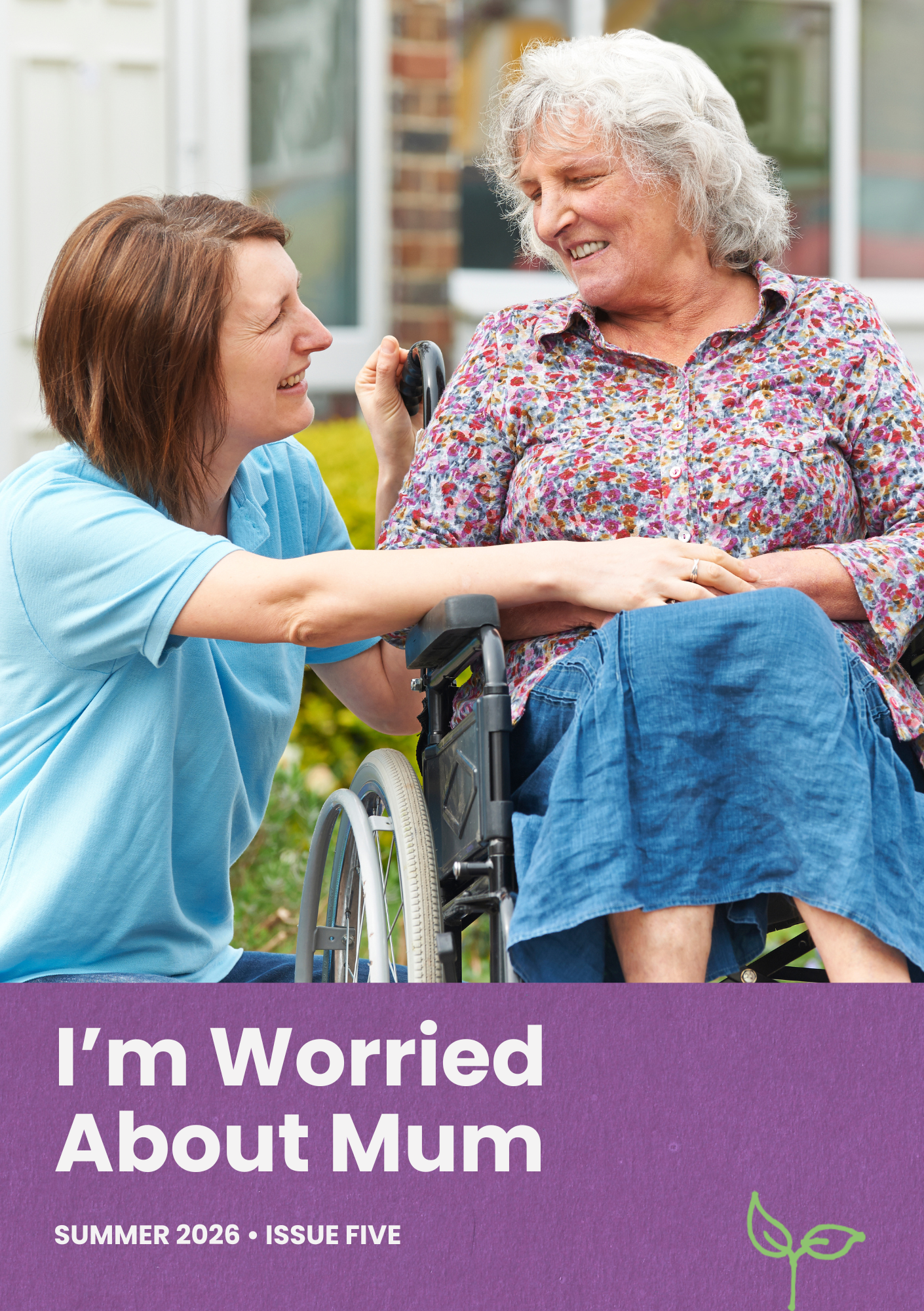 Image of the front cover of the IWAM Summer 2026 magazine with a woman in a wheelchair and her carer